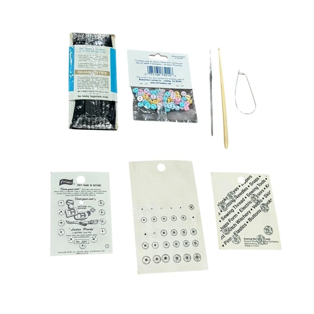 Vintage Sewing Notions Lot Scovill Risdon Snaps‎ Wrights Piping Crochet Hooks